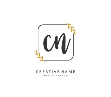 C N CN Initial letter handwriting and signature logo. A concept handwriting initial logo with template element.