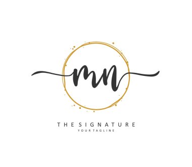 M N MN Initial letter handwriting and signature logo. A concept handwriting initial logo with template element.
