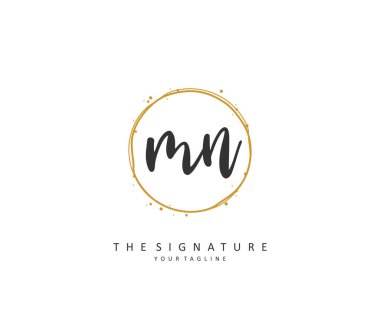 M N MN Initial letter handwriting and signature logo. A concept handwriting initial logo with template element.