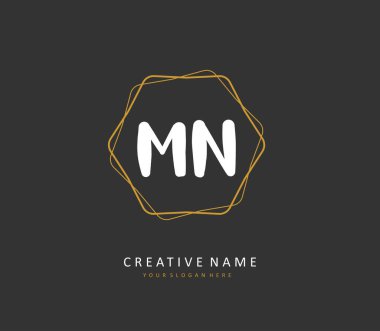 M N MN Initial letter handwriting and signature logo. A concept handwriting initial logo with template element.