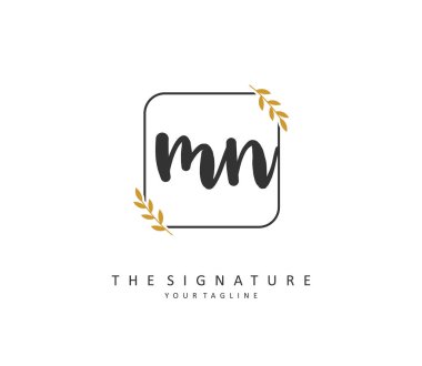 M N MN Initial letter handwriting and signature logo. A concept handwriting initial logo with template element.