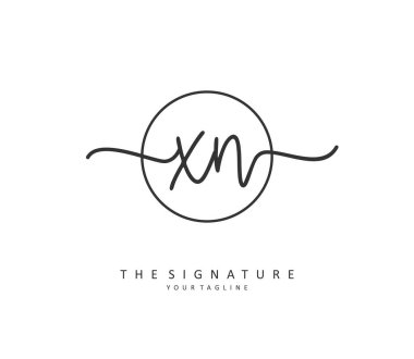 X N XN Initial letter handwriting and signature logo. A concept handwriting initial logo with template element.