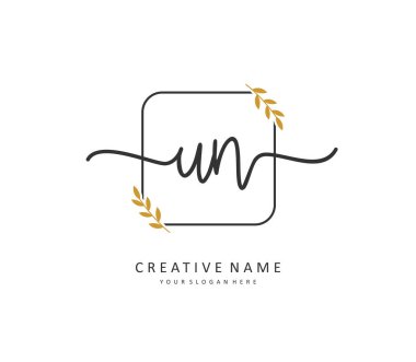 U N UN Initial letter handwriting and signature logo. A concept handwriting initial logo with template element.