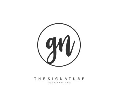 G N GN Initial letter handwriting and signature logo. A concept handwriting initial logo with template element.