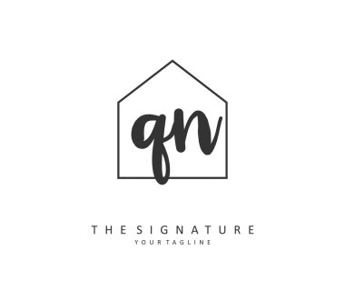 Q N QN Initial letter handwriting and signature logo. A concept handwriting initial logo with template element.