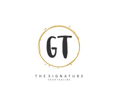 G T GT Initial letter handwriting and signature logo. A concept handwriting initial logo with template element.