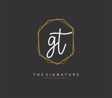 G T GT Initial letter handwriting and signature logo. A concept handwriting initial logo with template element.