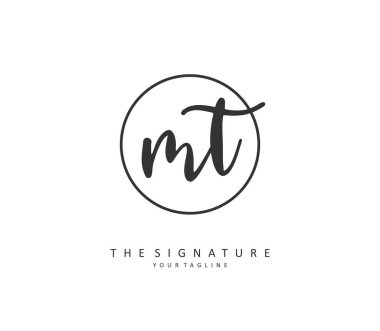 M T MT Initial letter handwriting and signature logo. A concept handwriting initial logo with template element.