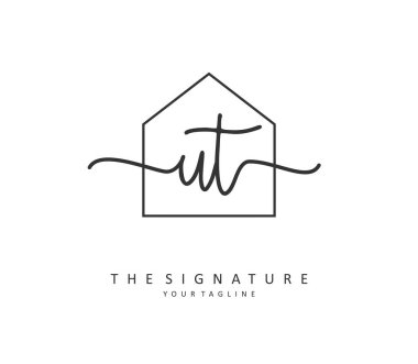 U T UT Initial letter handwriting and signature logo. A concept handwriting initial logo with template element.