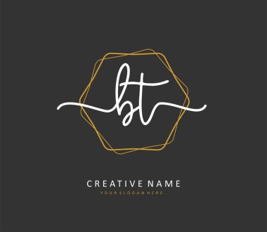B T BT Initial letter handwriting and signature logo. A concept handwriting initial logo with template element.