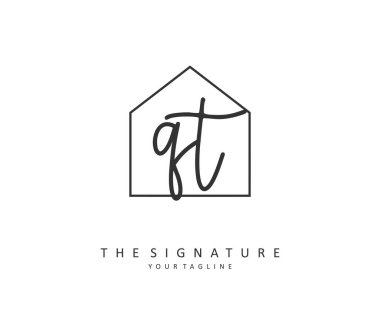 Q T QT Initial letter handwriting and signature logo. A concept handwriting initial logo with template element.