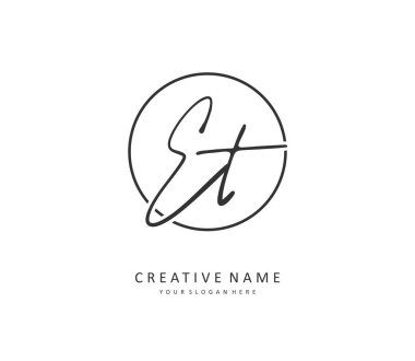 E T ET Initial letter handwriting and signature logo. A concept handwriting initial logo with template element.