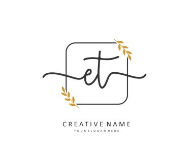 E T ET Initial letter handwriting and signature logo. A concept handwriting initial logo with template element.