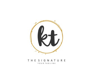 K T KT Initial letter handwriting and signature logo. A concept handwriting initial logo with template element.