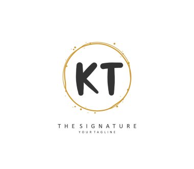 K T KT Initial letter handwriting and signature logo. A concept handwriting initial logo with template element.