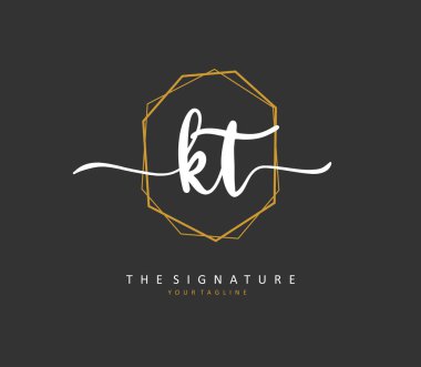 K T KT Initial letter handwriting and signature logo. A concept handwriting initial logo with template element.