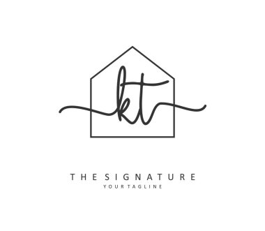 K T KT Initial letter handwriting and signature logo. A concept handwriting initial logo with template element.