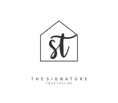 S T ST Initial letter handwriting and signature logo. A concept handwriting initial logo with template element.