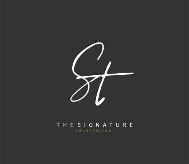 S T ST Initial letter handwriting and signature logo. A concept handwriting initial logo with template element.