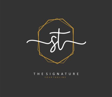 S T ST Initial letter handwriting and signature logo. A concept handwriting initial logo with template element.