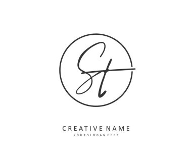 S T ST Initial letter handwriting and signature logo. A concept handwriting initial logo with template element.