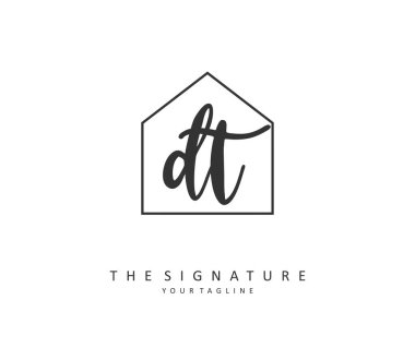 D T DT Initial letter handwriting and signature logo. A concept handwriting initial logo with template element.