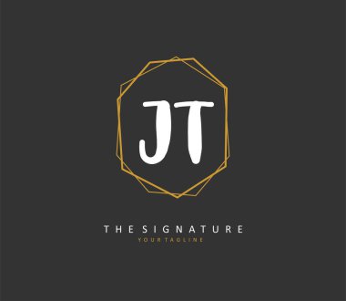 J T JT Initial letter handwriting and signature logo. A concept handwriting initial logo with template element.
