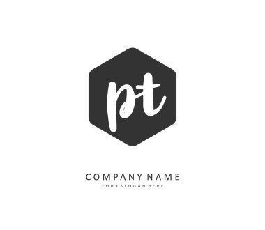 P T PT Initial letter handwriting and signature logo. A concept handwriting initial logo with template element.