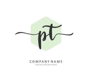 P T PT Initial letter handwriting and signature logo. A concept handwriting initial logo with template element.