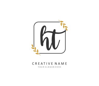 H T HT Initial letter handwriting and signature logo. A concept handwriting initial logo with template element.