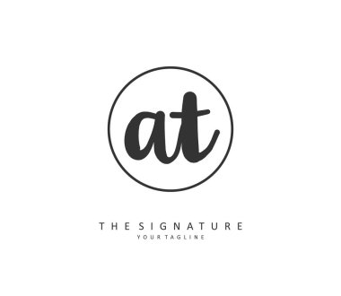 A T AT Initial letter handwriting and signature logo. A concept handwriting initial logo with template element.