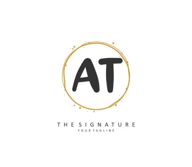 A T AT Initial letter handwriting and signature logo. A concept handwriting initial logo with template element.