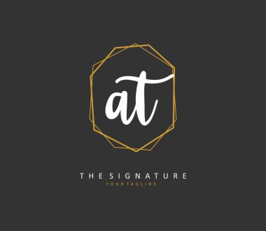 A T AT Initial letter handwriting and signature logo. A concept handwriting initial logo with template element.