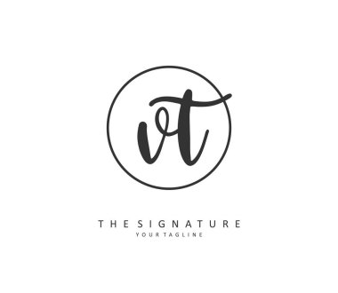V T VT Initial letter handwriting and signature logo. A concept handwriting initial logo with template element.