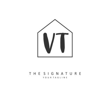 V T VT Initial letter handwriting and signature logo. A concept handwriting initial logo with template element.