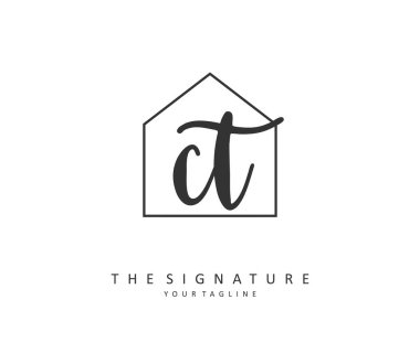 C T CT Initial letter handwriting and signature logo. A concept handwriting initial logo with template element.