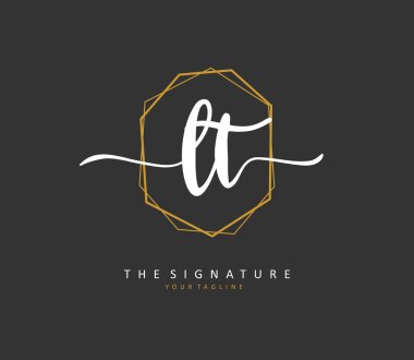 L T LT Initial letter handwriting and signature logo. A concept handwriting initial logo with template element.
