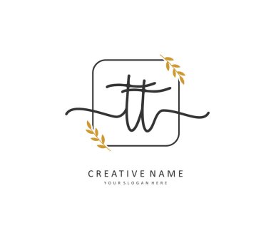 T TT Initial letter handwriting and signature logo. A concept handwriting initial logo with template element.