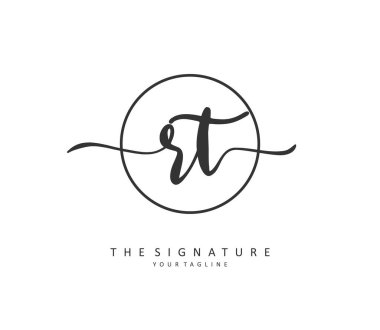 R T RT Initial letter handwriting and signature logo. A concept handwriting initial logo with template element.