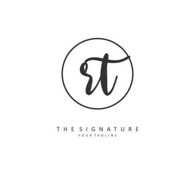 R T RT Initial letter handwriting and signature logo. A concept handwriting initial logo with template element.