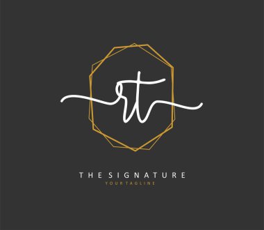 R T RT Initial letter handwriting and signature logo. A concept handwriting initial logo with template element.