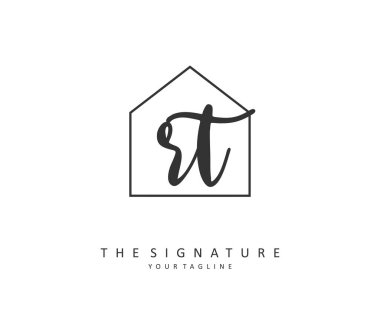 R T RT Initial letter handwriting and signature logo. A concept handwriting initial logo with template element.