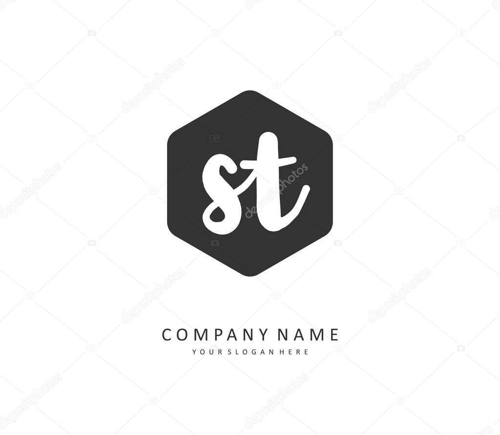 S T ST Initial letter handwriting and signature logo. A concept handwriting initial logo with template element.
