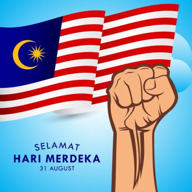 Selamat Hari Merdeka Malezya Sancak Yazısı ve Tebrik Arkaplanı Vektör Tasarımı. Malezya Bağımsızlık Günü