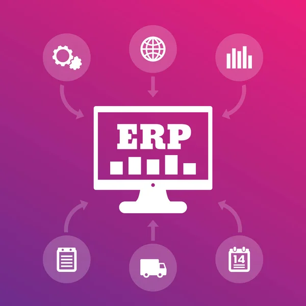 Icônes du système ERP, planification des ressources d'entreprise — Image vectorielle