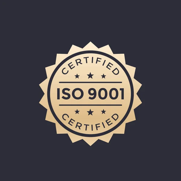 Emblema ISO 9001, etiqueta dourada —  Vetores de Stock