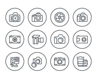 Kamera, beyaz fotoğraf hat Icons set