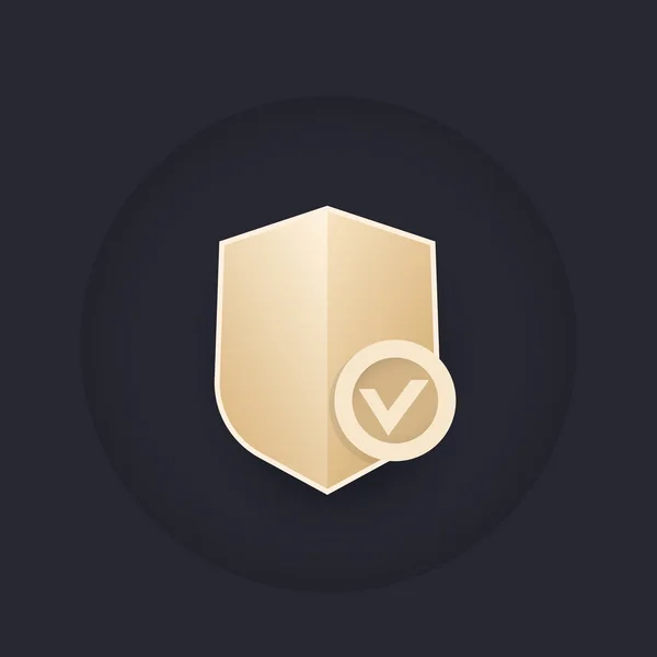 Schild met vinkje, veiligheid vector logo — Stockvector