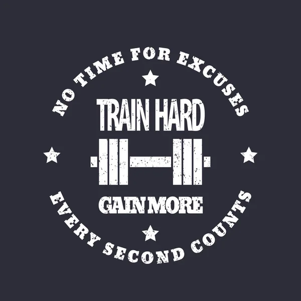 Emblema redondo duro do trem, impressão da t-shirt do gym —  Vetores de Stock