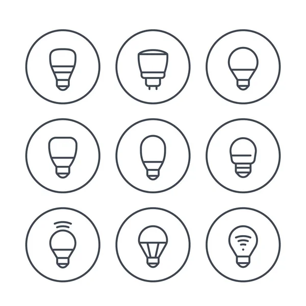 LED-Glühbirnen Symbole auf weiß gesetzt — Stockvektor